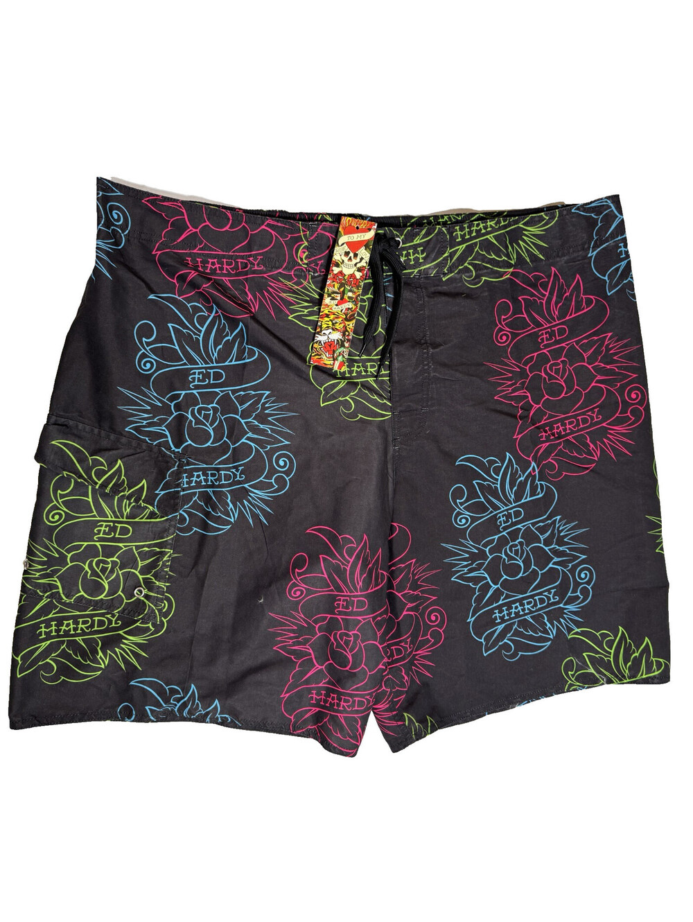 Ed Hardy Jerry Leigh Board Shorts Swim Trunks Cargo Pocket Mens Size XXL NWT